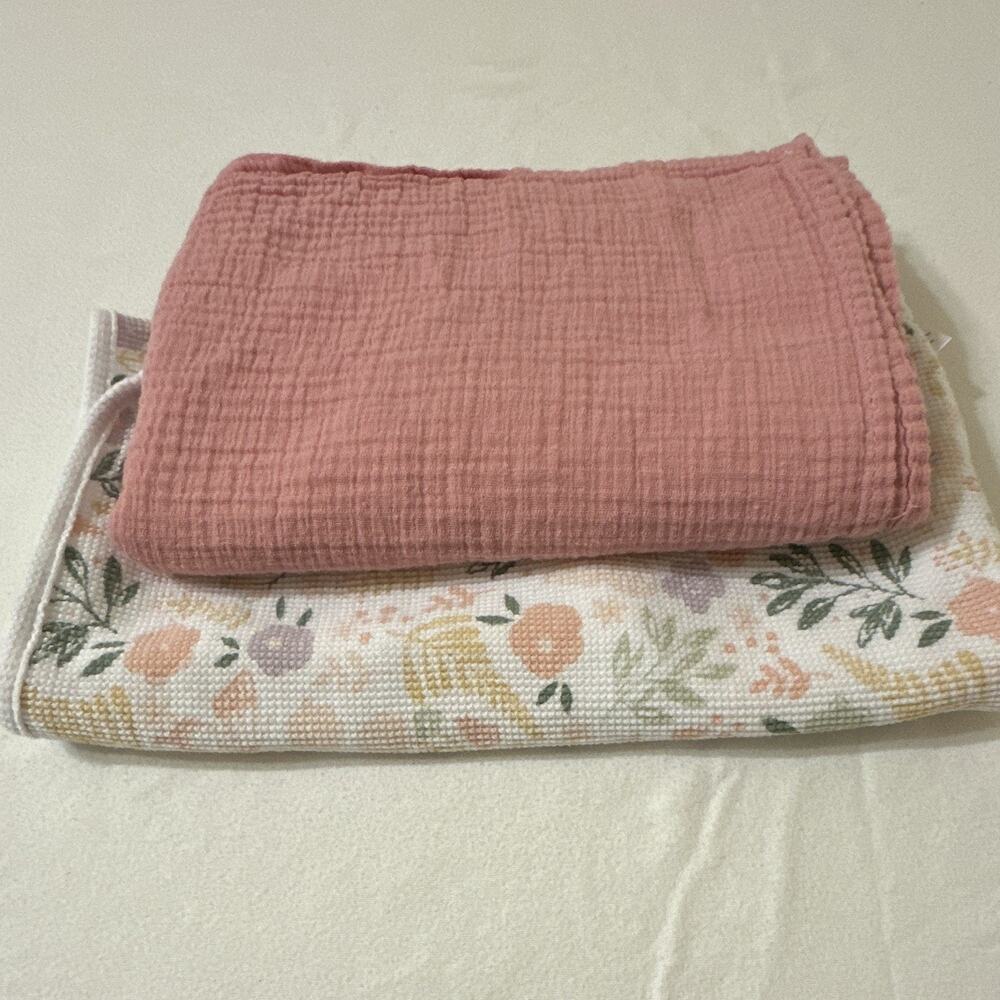 Modern Baby (pink) and Lullaby Lane (floral) 100% cotton Baby Blanket Set of 2.